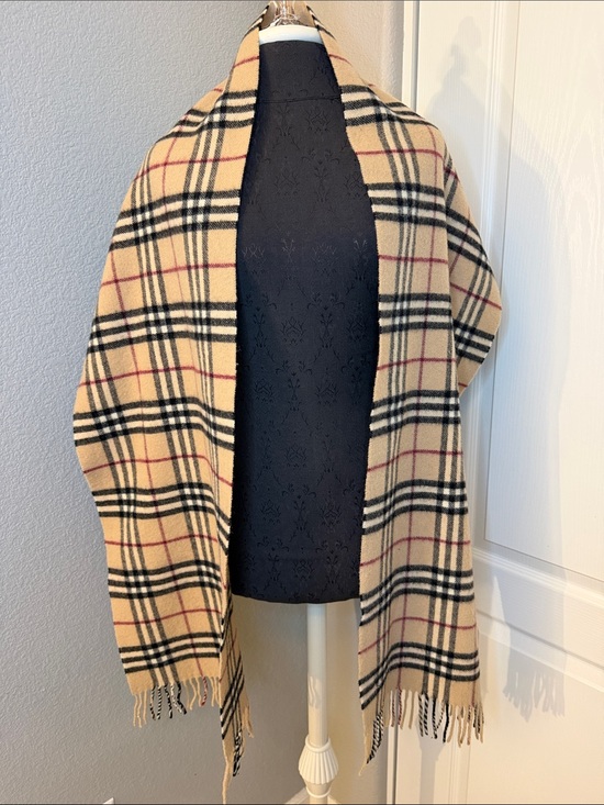 Burberry Accessories - Burberry Beige Plaid Fringe Oversized Scarf Lambswool